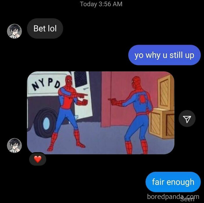 Text conversation with Spider-Man pointing meme; highlights of the best texts of 2024.