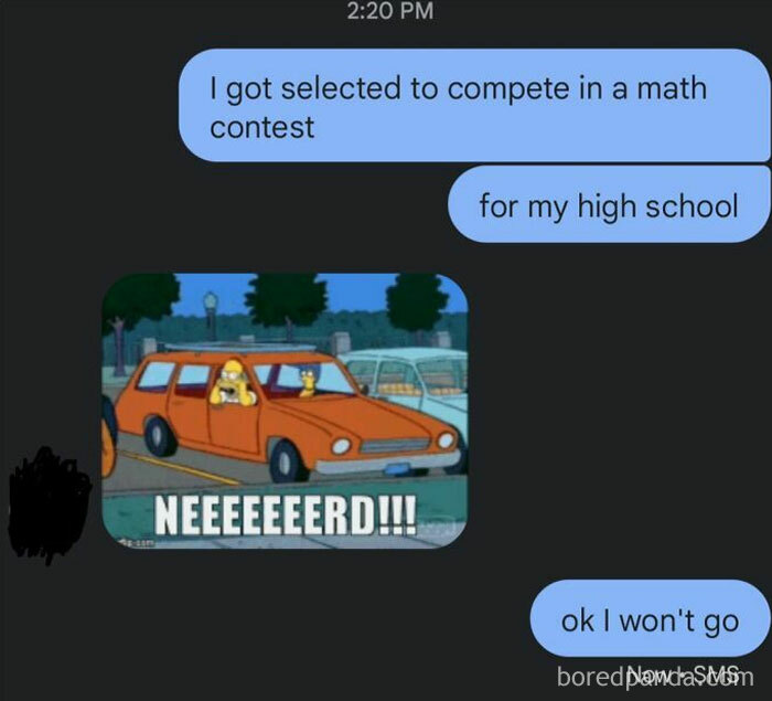 Text message conversation with a "nerd" meme response, featuring humor. Best-Texts-Of-2024 content.