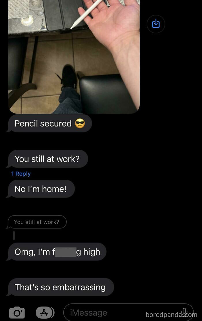 Text conversation about securing a pencil; the Best-Texts-Of-2024 theme of humor and miscommunication is highlighted.