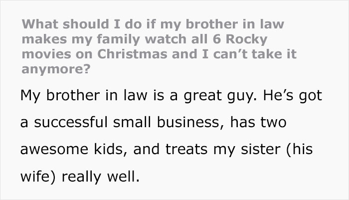 Text discussing watching all 6 Rocky movies on Christmas with family.