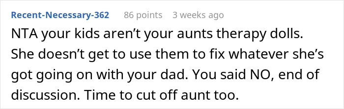 Text from online forum about family issues, mentioning aunt, nephews, and drama with grandparents.