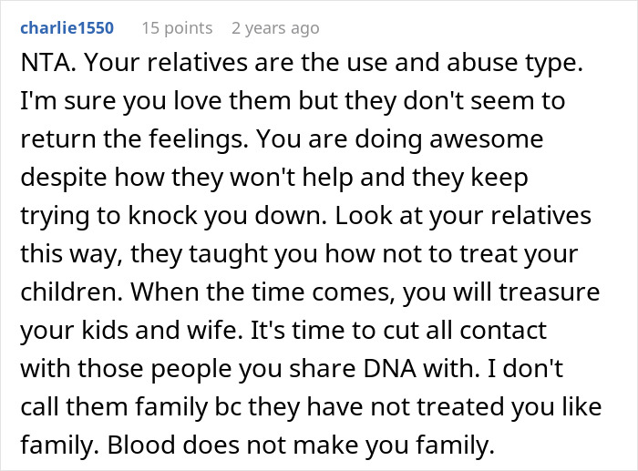 Comment about refusing babysitting and family dynamics on a vacation-related post.