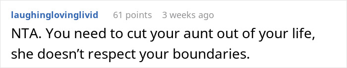 Comment about aunt, nephews, and grandparents drama, advising to cut ties for disrespecting boundaries.