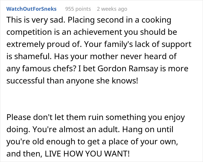 Mom Disappointed Daughter Thinks Winning Cooking Contest Is An Achievement