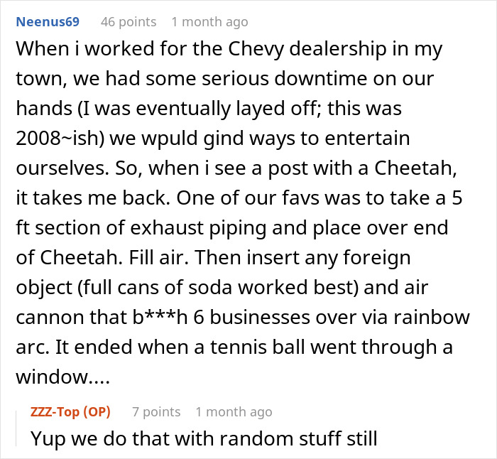 Image of a Reddit post discussing past work pranks, with a reply about similar experiences, related to petty revenge.