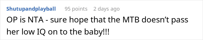 Reddit comment discussing a woman refusing to deliver food after being uninvited from a baby shower, angering mom-to-be.