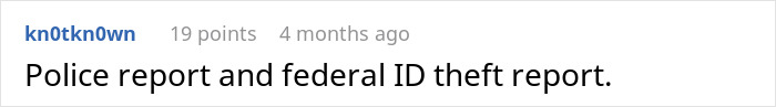 Reddit comment discussing police and ID theft report related to fraud.