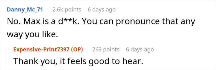 Online comment exchange with judgmental tone about pronunciation, resulting in a supportive response.