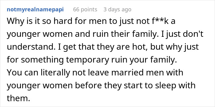 Comment discussing challenges with neighbor daughter husband affair.