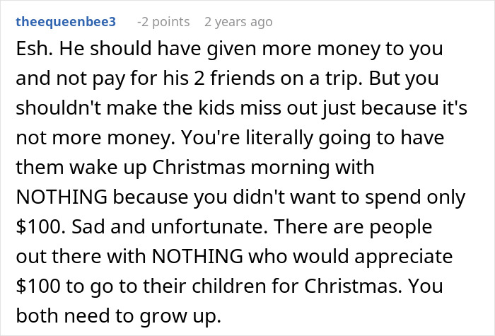 Comment discussing Christmas budget issues and responsibilities.