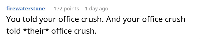 Reddit comment about an office crush chain reaction related to an HR Director's mental breakdown.