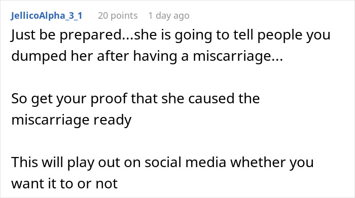 Text exchange discussing a girlfriend-baby-drama, highlighting social media impact and claims surrounding a miscarriage.