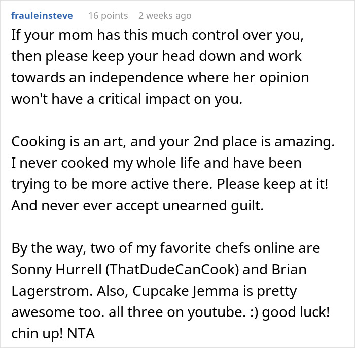 Mom Disappointed Daughter Thinks Winning Cooking Contest Is An Achievement