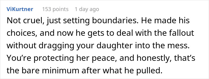 Reddit comment supporting mom setting boundaries regarding husband's affair baby.