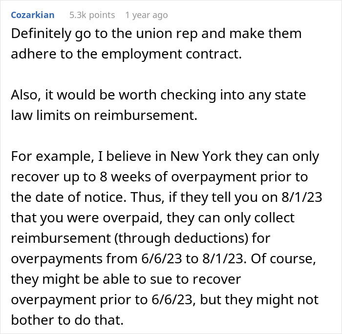 Text discussing employer overpayment demands and state law reimbursement limits.