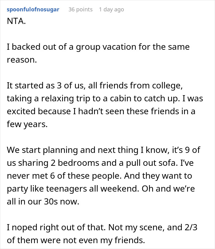 Reddit post about backing out of a Japan trip due to extra strangers joining the group.