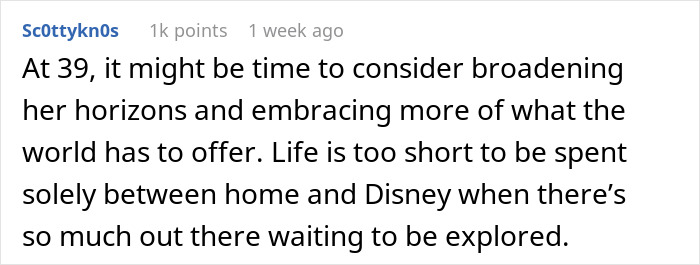 Reddit comment suggesting broadening travel horizons beyond Disney to explore more places like Hawaii.