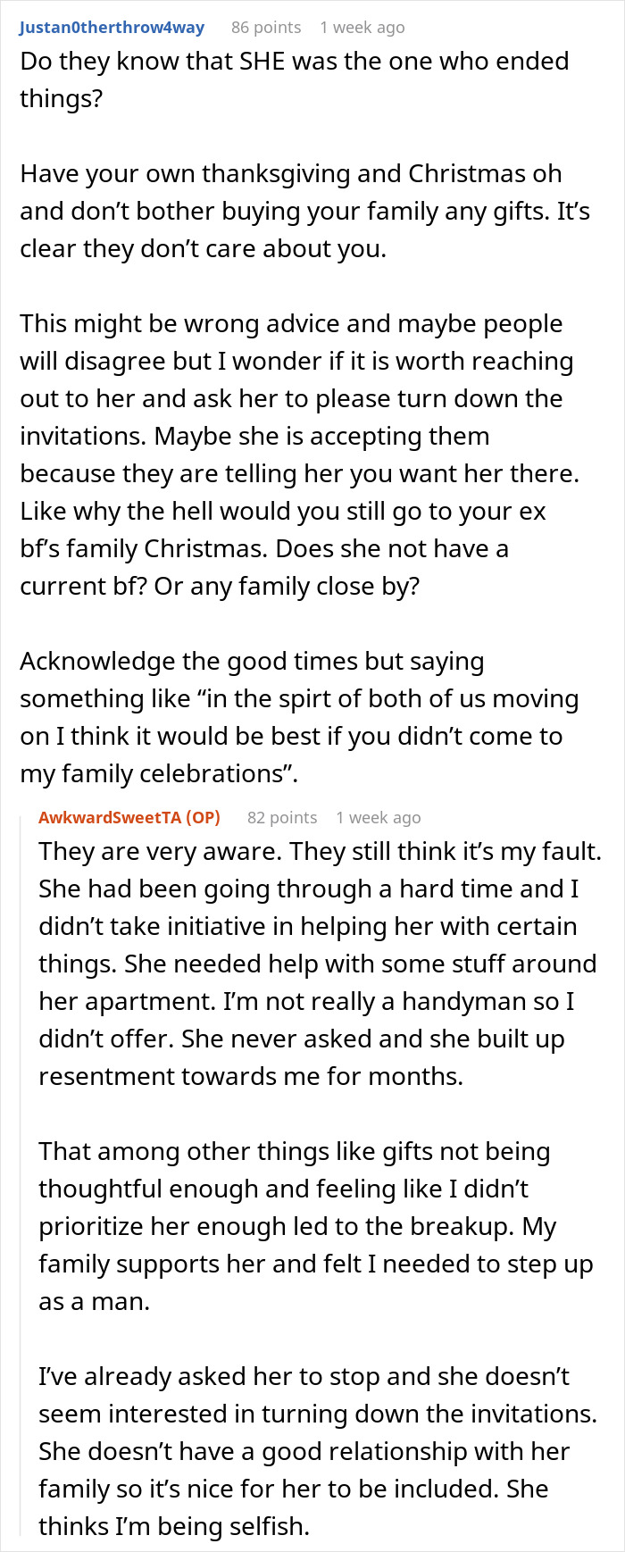 Guy Seeks Advice Online: “My Family Invited My Ex To Thanksgiving And Christmas”