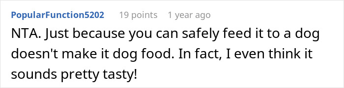 Reddit comment discussing dog treats and noting they might be tasty.