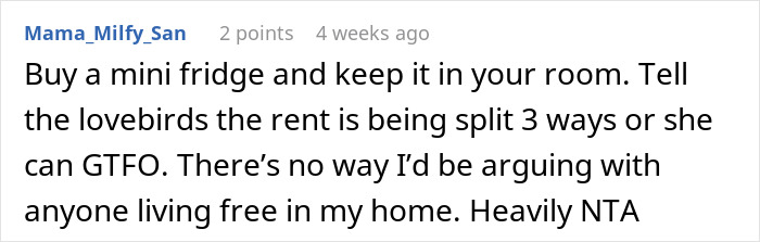 Comment advising someone on an awkward living situation with a girlfriend moving in.