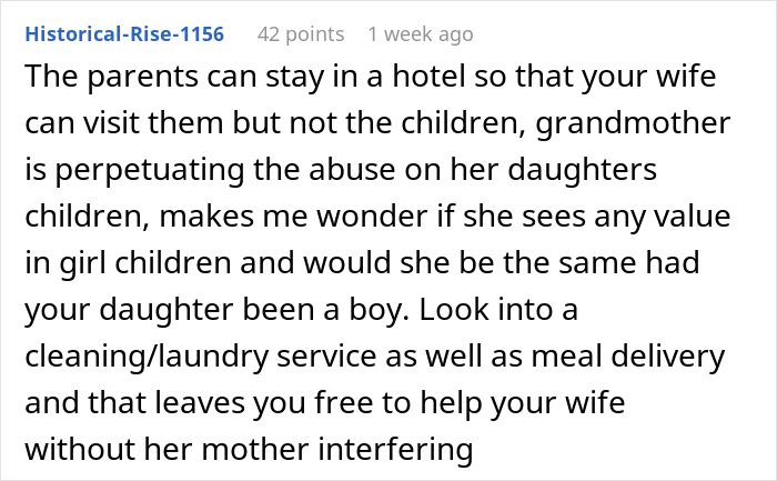 Comment discussing issues with overbearing MIL and family dynamics.