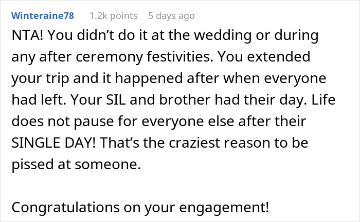 Text exchange about brother's wedding and engagement, expressing support and congratulating the engagement.