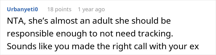 Comment discussing responsibility of daughter and phone tracking decisions by mom.