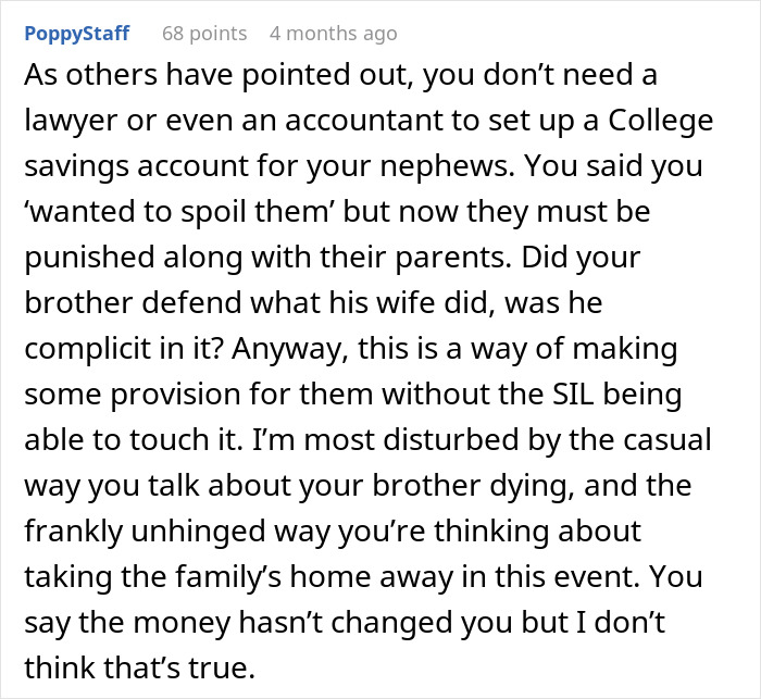 Reddit thread discussing help for a brother with finances and debt.