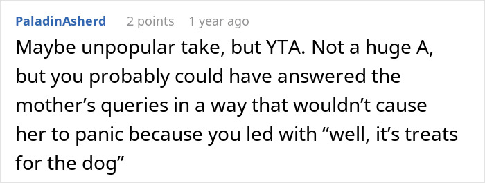 A Reddit comment discussing dog treats and communication strategies.