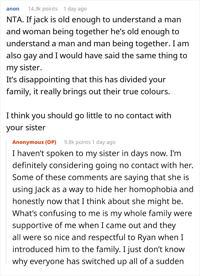 Screenshot of a Reddit discussion about refusing to babysit after a conflict at family events.