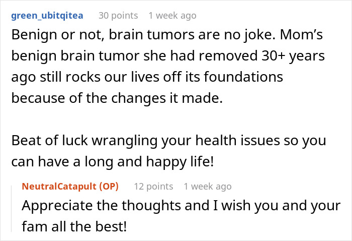 Reddit comments discussing health challenges and wishing each other well.