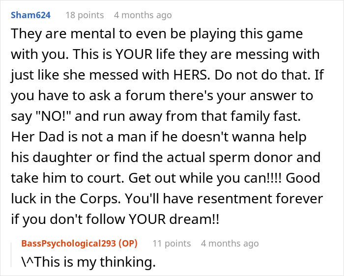 Reddit comment thread discussing a teen refusing responsibility for a child that's not his.