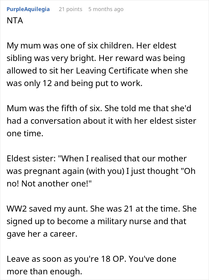 Parents react to eldest of ten kids planning to move out at 18, shared in an online post discussion.