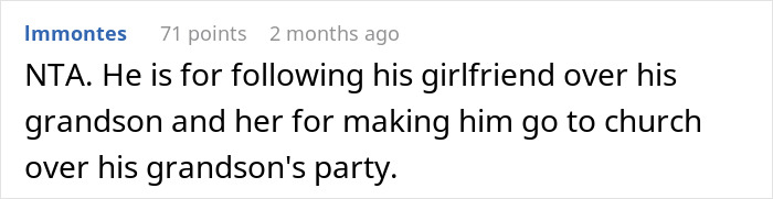 Comment discussing priorities over a father-son birthday party.