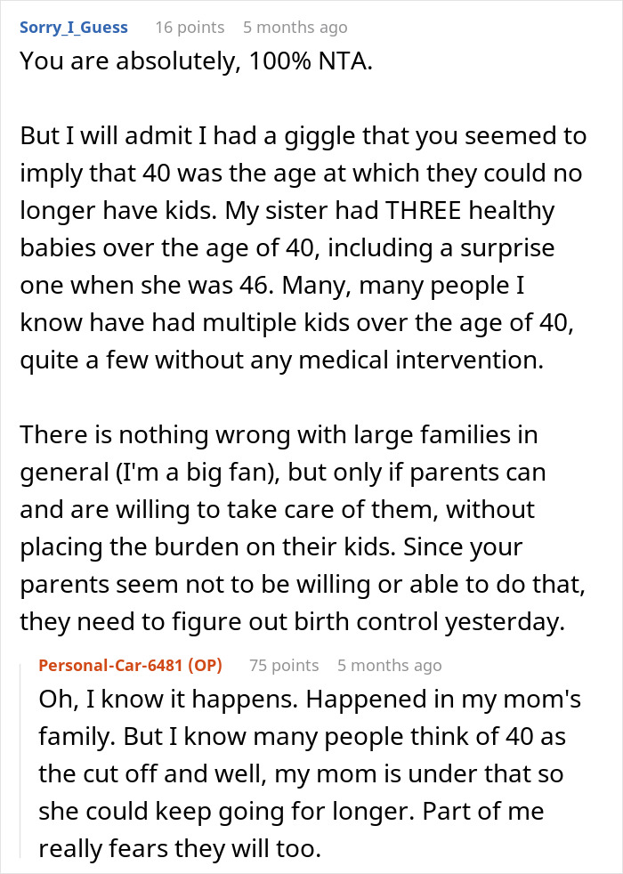 Online discussion about parents of 10 kids reacting to eldest moving out at 18.