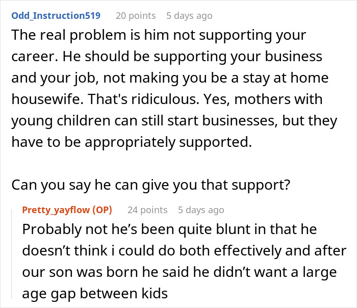 Reddit conversation about upset fiance and support for career during pregnancy.