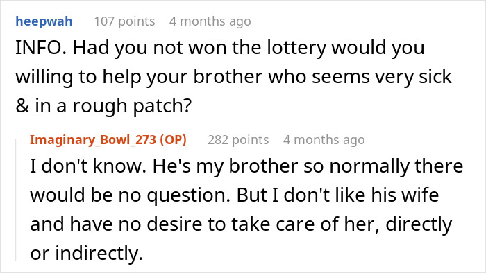 Reddit conversation about helping a brother in financial debt and family obligations.