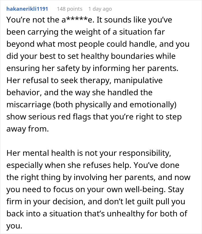 Text screenshot about a situation involving boundaries and mental health, related to girlfriend-baby-drama.