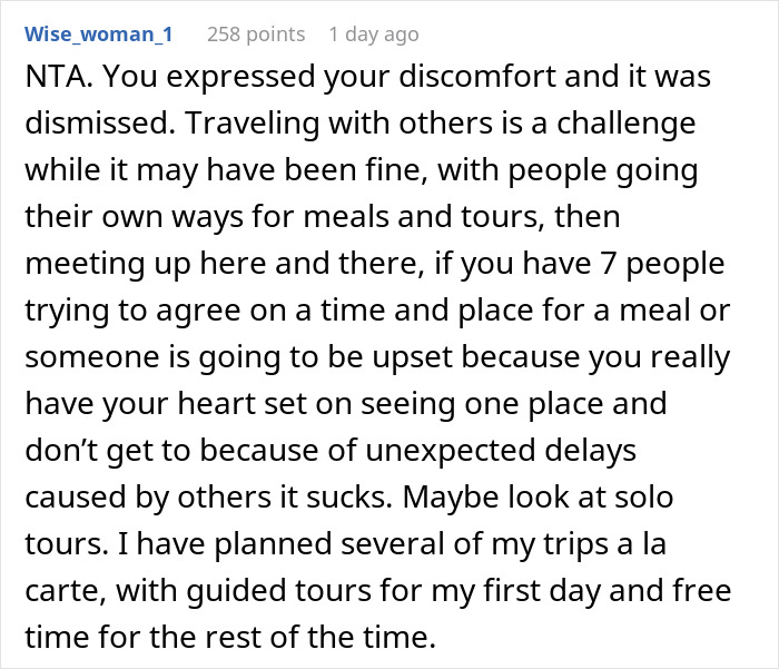 Comment discussing challenges of traveling with friends to Japan.