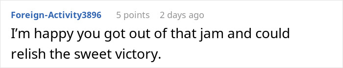 Reddit comment on illegal parking, expressing relief and celebrating a small victory.