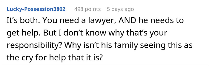 Reddit comment discussing a father's inability to handle baby and the need for legal help.