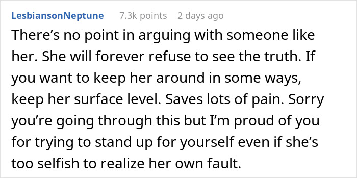 A supportive message on handling mom-relationship drama, suggesting to maintain a surface-level connection for less pain.