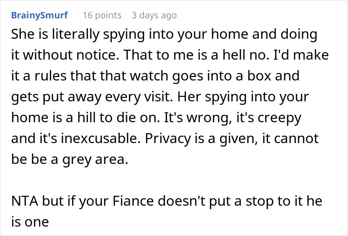 Comment discusses woman caught spying on ex-husband via Gizmo Watch, emphasizing privacy concerns and setting clear boundaries.