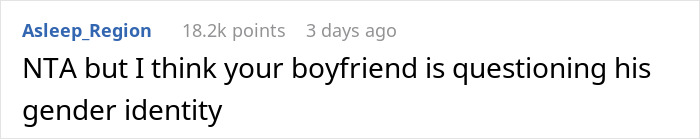 Comment about boyfriend questioning gender identity on a forum thread.