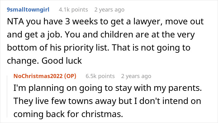 Reddit comments discussing a man's anger over his wife's refusal to plan Christmas with a tight budget while he travels.