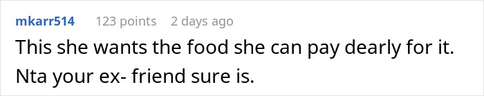 Comment discussing uninvited woman refusing to deliver food for baby shower.