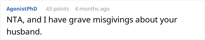 Reddit comment expressing concern about a husband related to a family abandonment story.