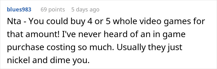 Mom Asks: "[Am I The Jerk] For Refusing To Buy My Son A Cosmetic In A Video Game For $300?"