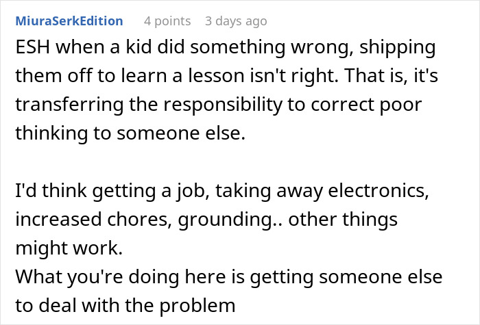 Reddit comment criticizing handling chores and kicking son out for sexist views.