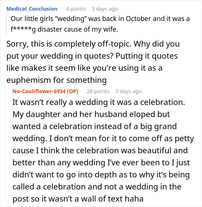 Reddit discussion about a ruined wedding celebration due to mother's demands.